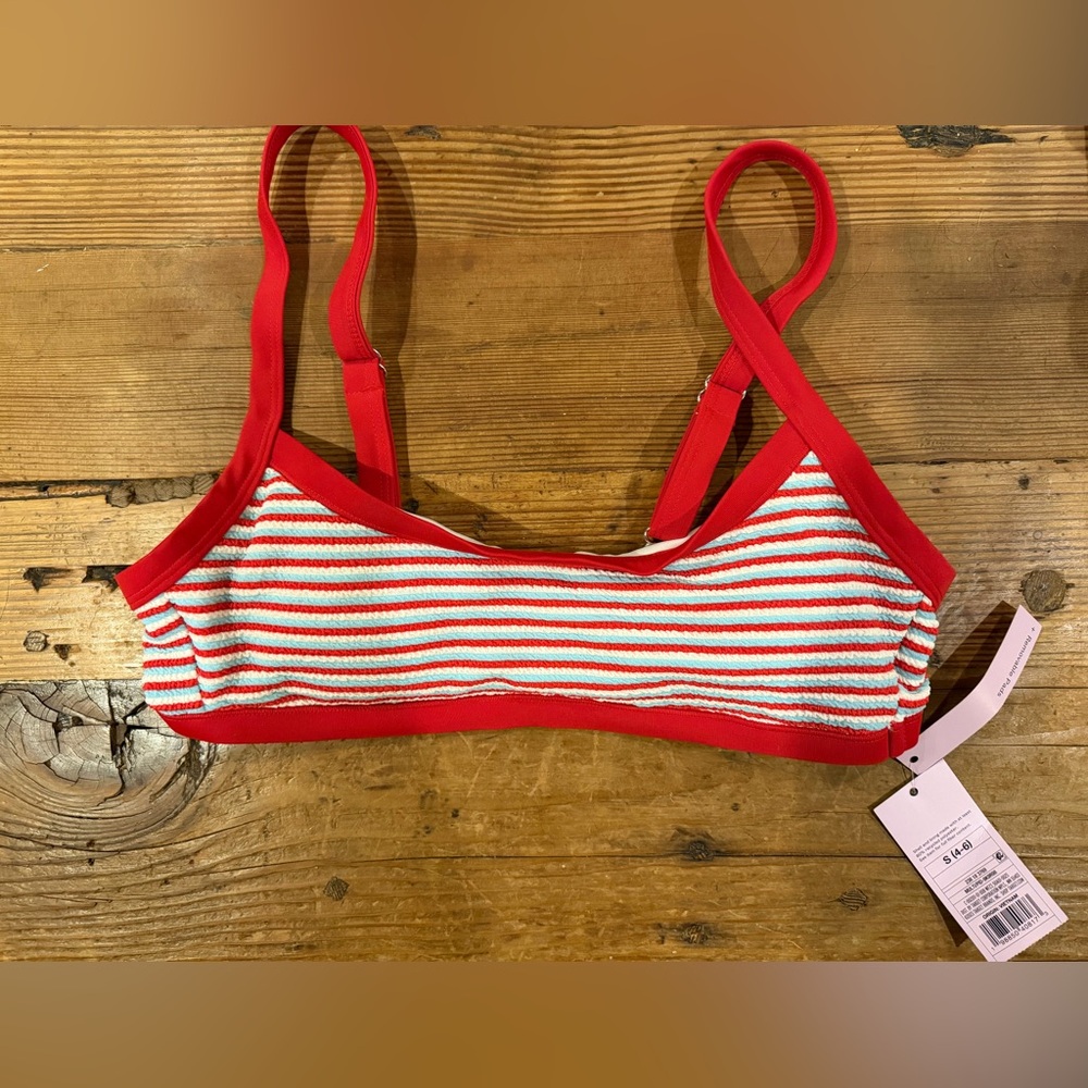 NEW WITH TAGS Wild Fable Red White and Blue Striped Bikini Top Size Small